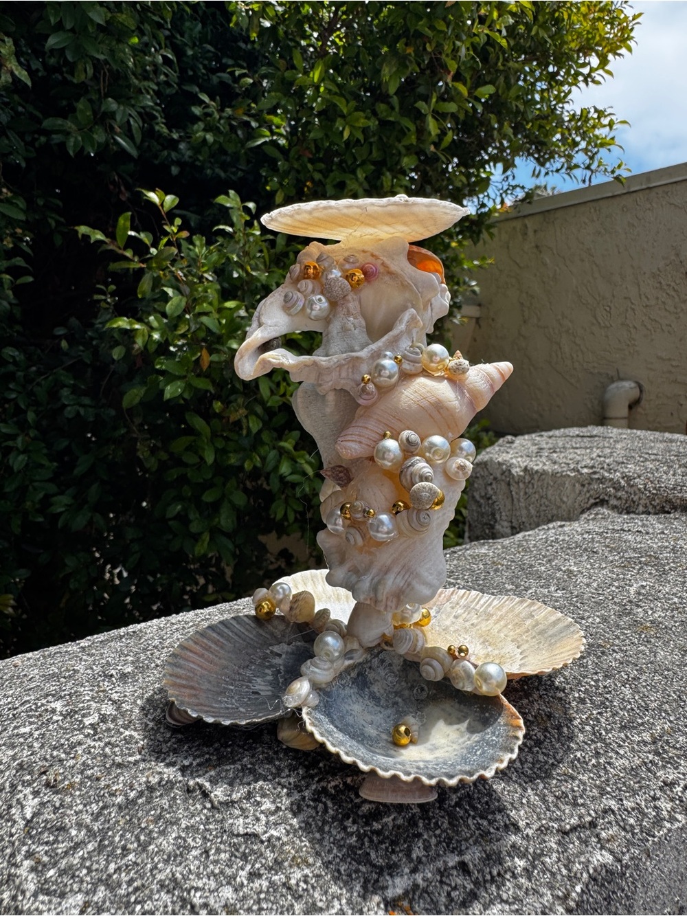 Handcrafted Natural Sea Shell Jewelry Holder with Pearl Accents Handmade